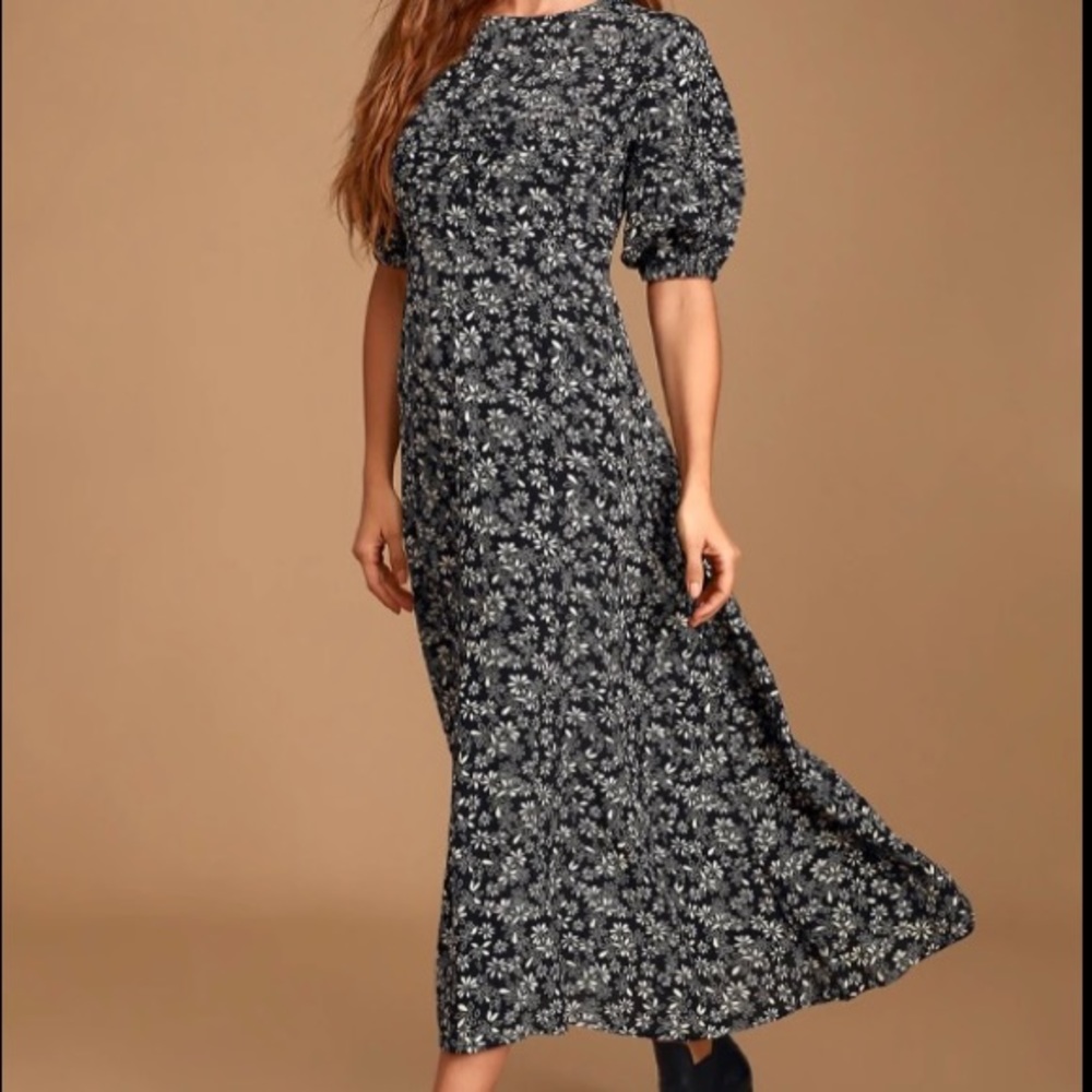 Free People Jessie Black Floral Print Dress